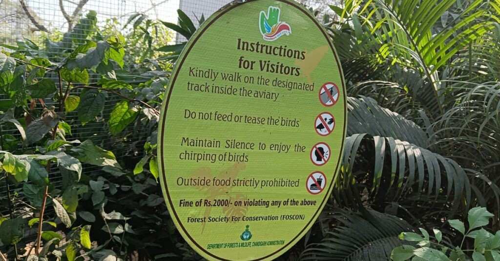 Instructions for visitors for bird park